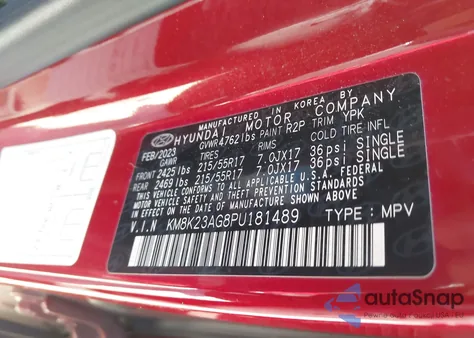 2023 Hyundai Kona Electric Se z USA, uszkodzony, nr VIN KM8K23AG8PU181489